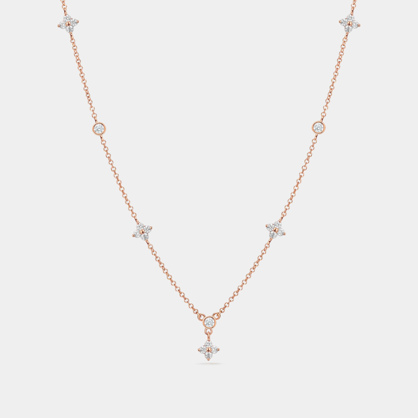 Four Petal Flower Friendship Necklace in 925 Sterling Silver Rose