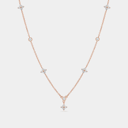 Four Petal Flower Friendship Necklace in 925 Sterling Silver Rose