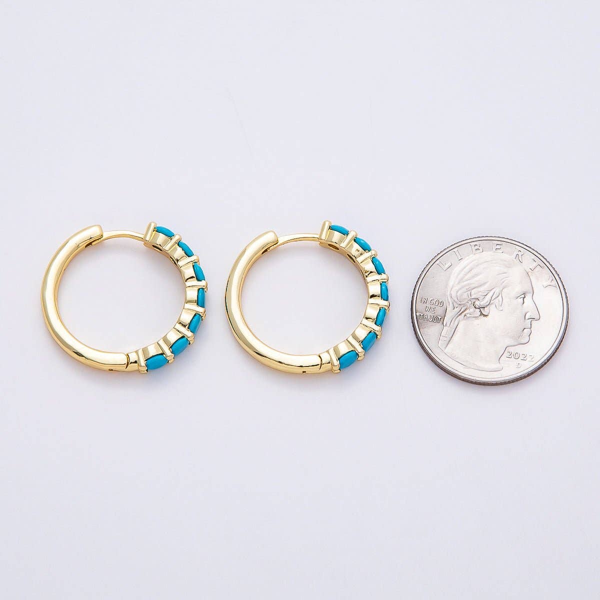 16K Gold Turquoise Gemstone Hoop Earrings | Queen Bee Boutique