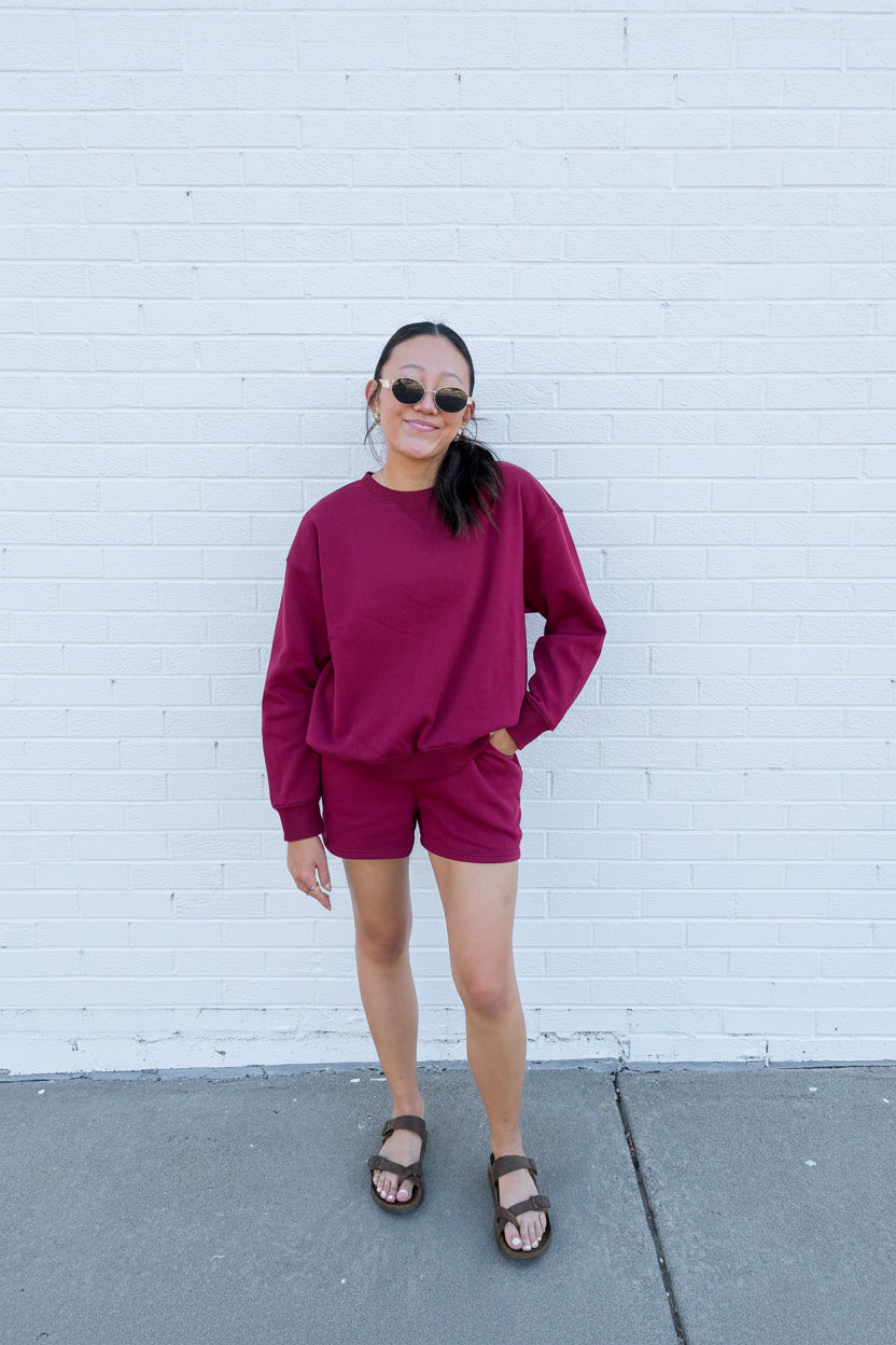 Cozy Fleece Sweatshirt and Shorts Set| Queen Bee Boutique
