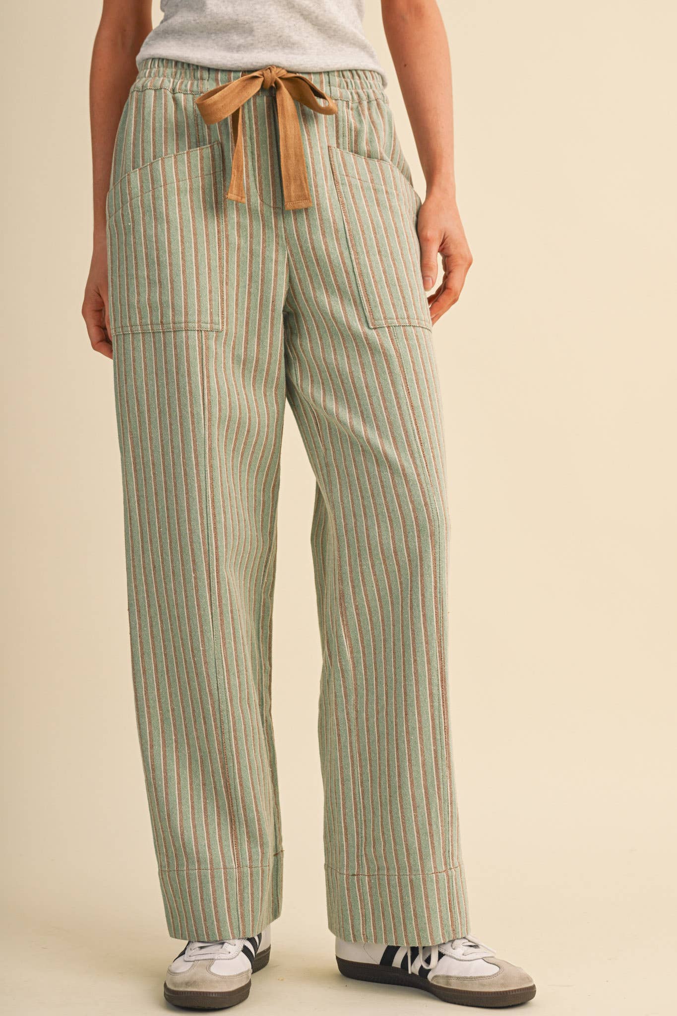 SAGE STRIPED WIDE LEG DRAWSTRING PANTS | Queen Bee Boutique