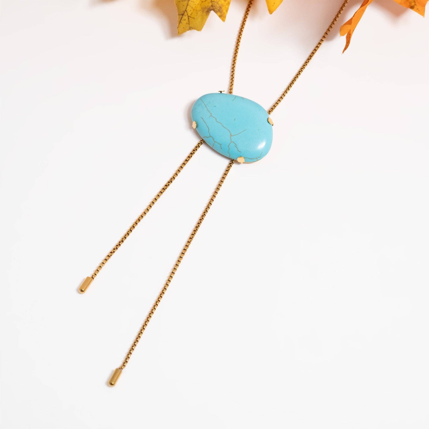 18K Stainless Steel Turquoise Charm Bolo Necklace | Queen Bee Boutique