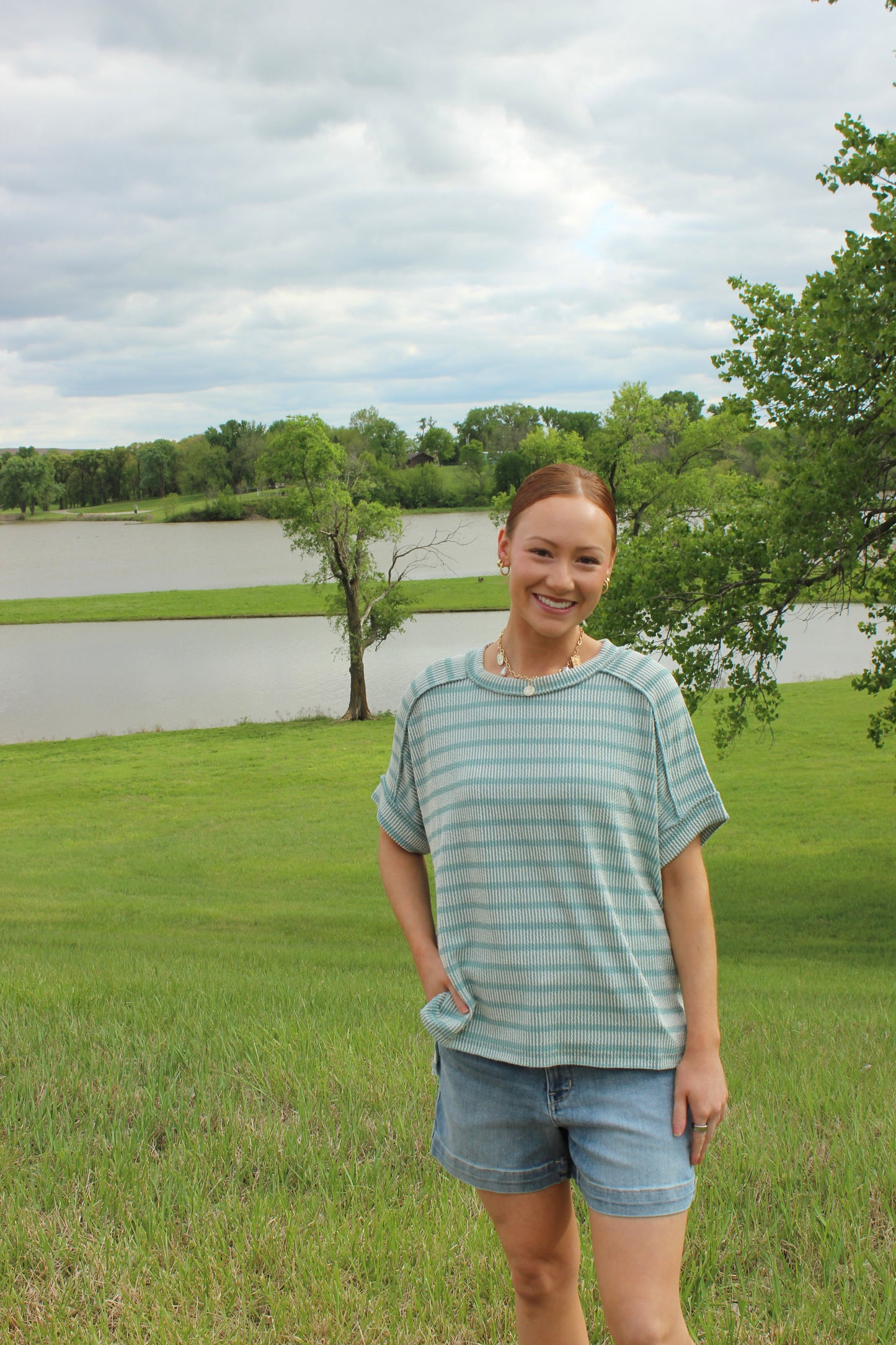 Ribbed Striped Exposed Seam Top Comfort Dolman Sleeve | Queen Bee Boutique