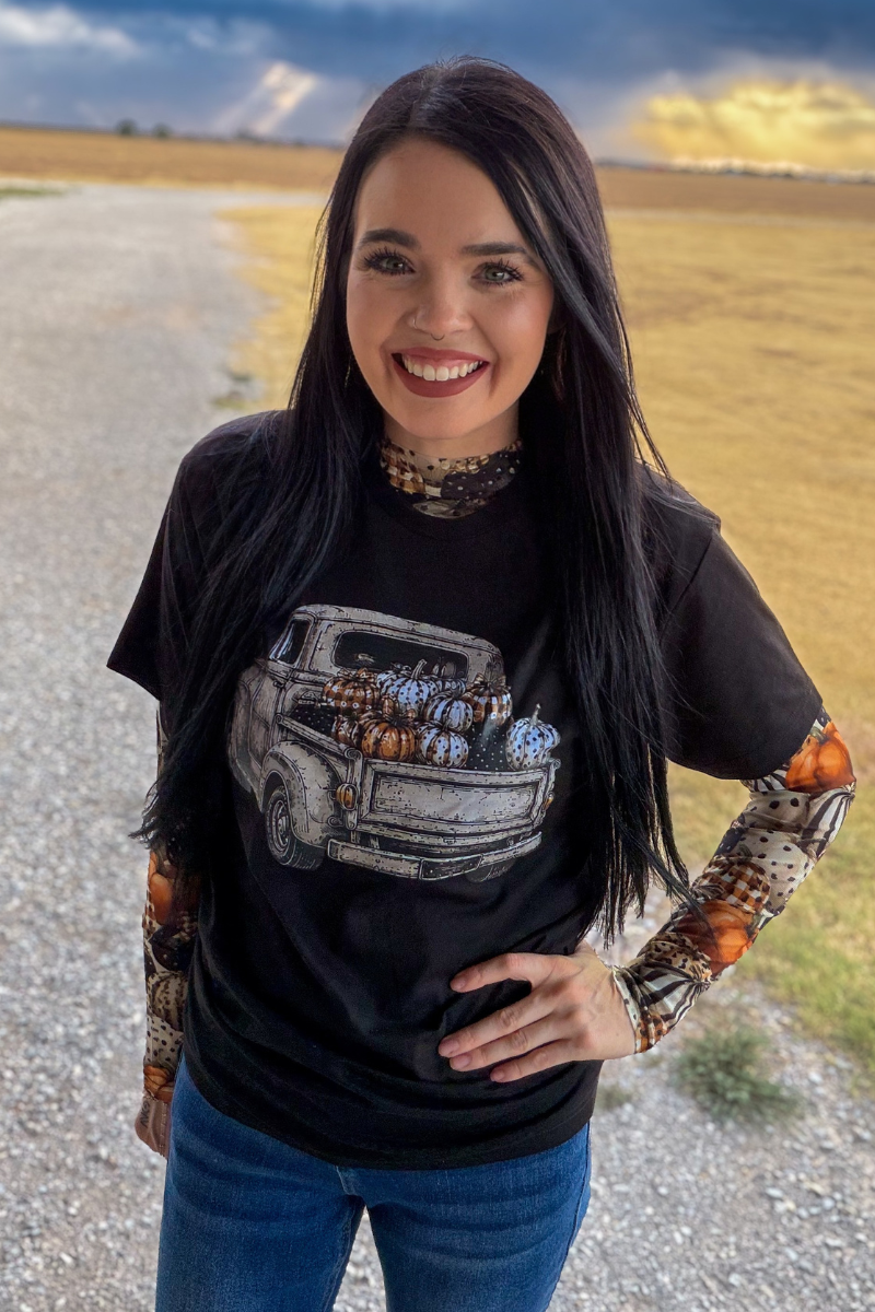 Fall Pumpkin Charm Mesh Top | Queen Bee Boutique
