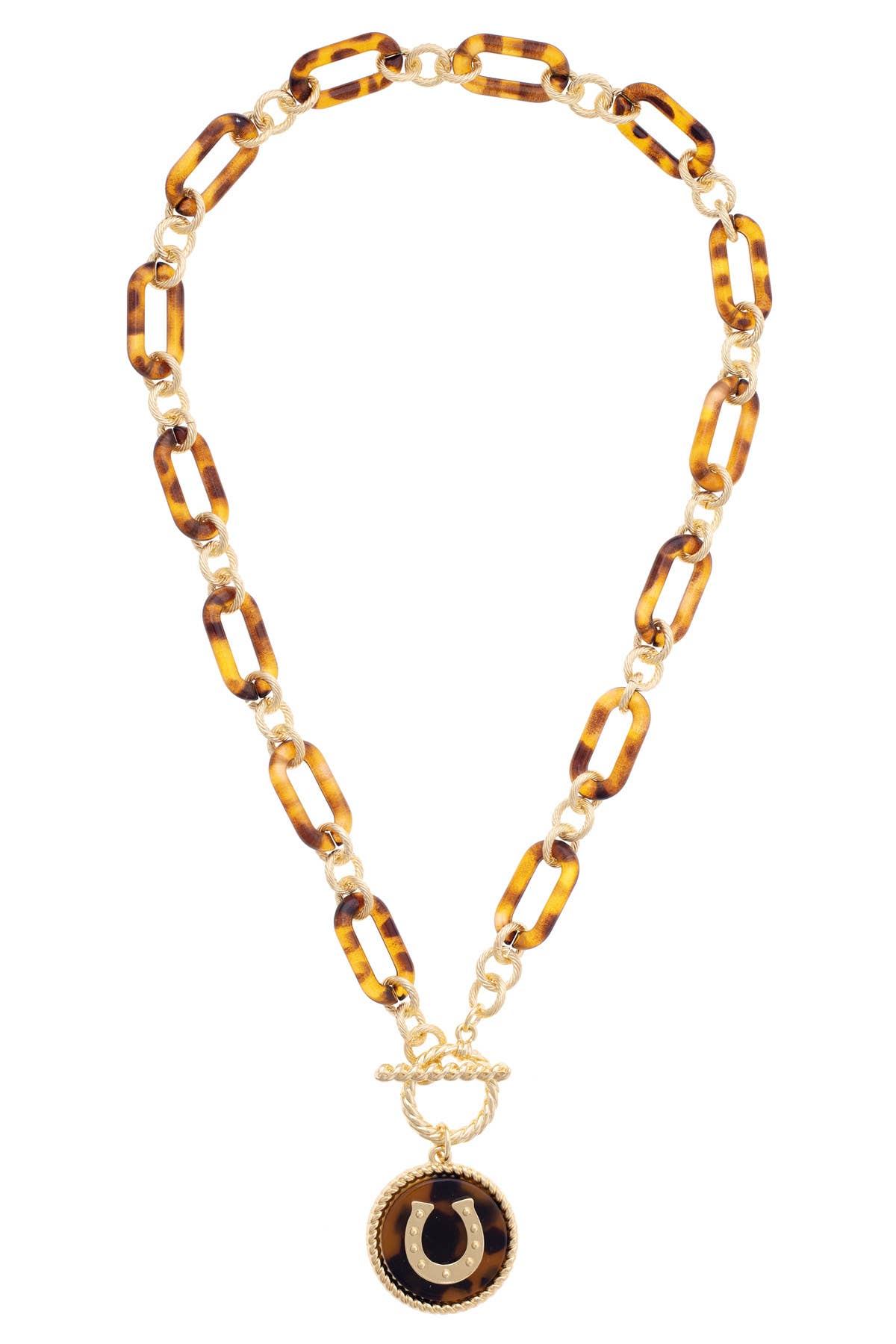 Katherine Horseshoe Linked Toggle Front Necklace in Tortoise