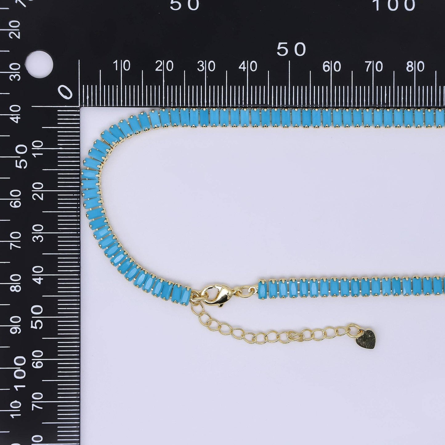 24K Gold  Blue Turquoise Baguette Tennis Chain Necklace | Queen Bee Boutique
