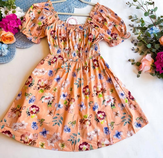 Peach Floral End of Summer Dress | Queen Bee Boutique