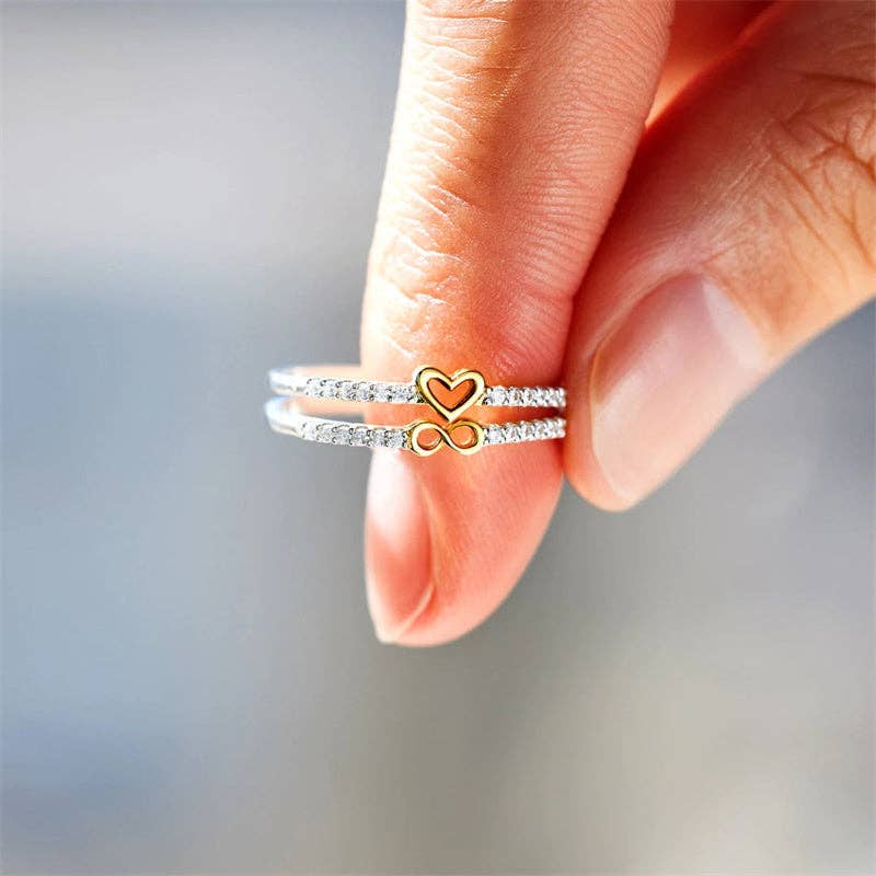 Infinity Heart Matching Stacking Ring in 925 Sterling Silver