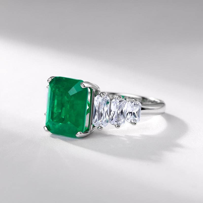 Square Cut Emerald Engagement Ring in 925 Sterling Silver