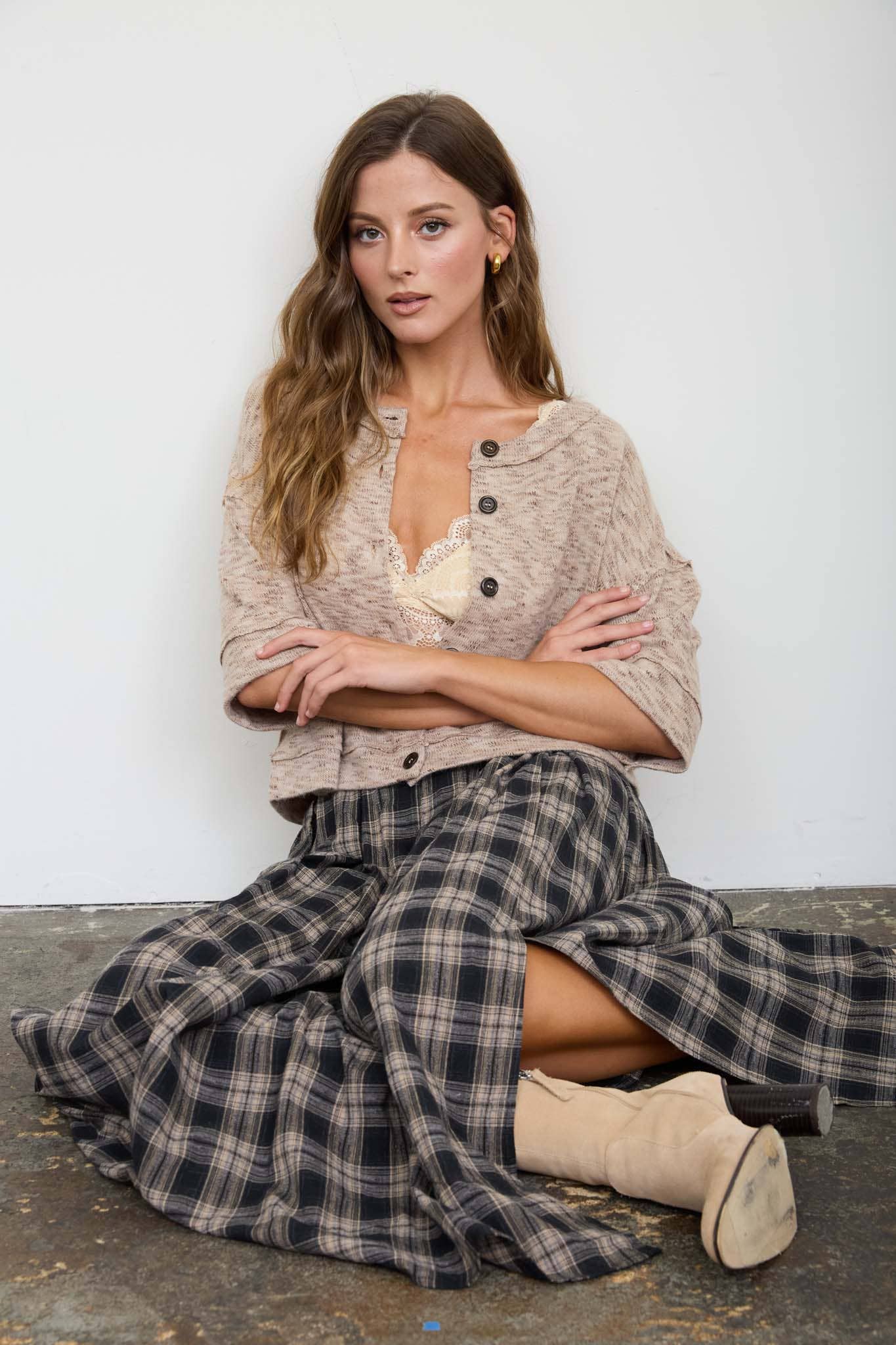 PLAID PLEATED MIDI SKIRT FALLWINTER | Queen Bee Boutique