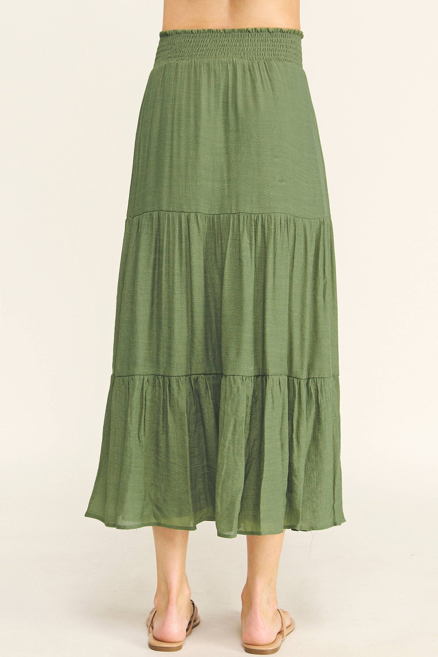 SMOCKED WAIST TIERED MAXI SKIRT | Queen Bee Boutique