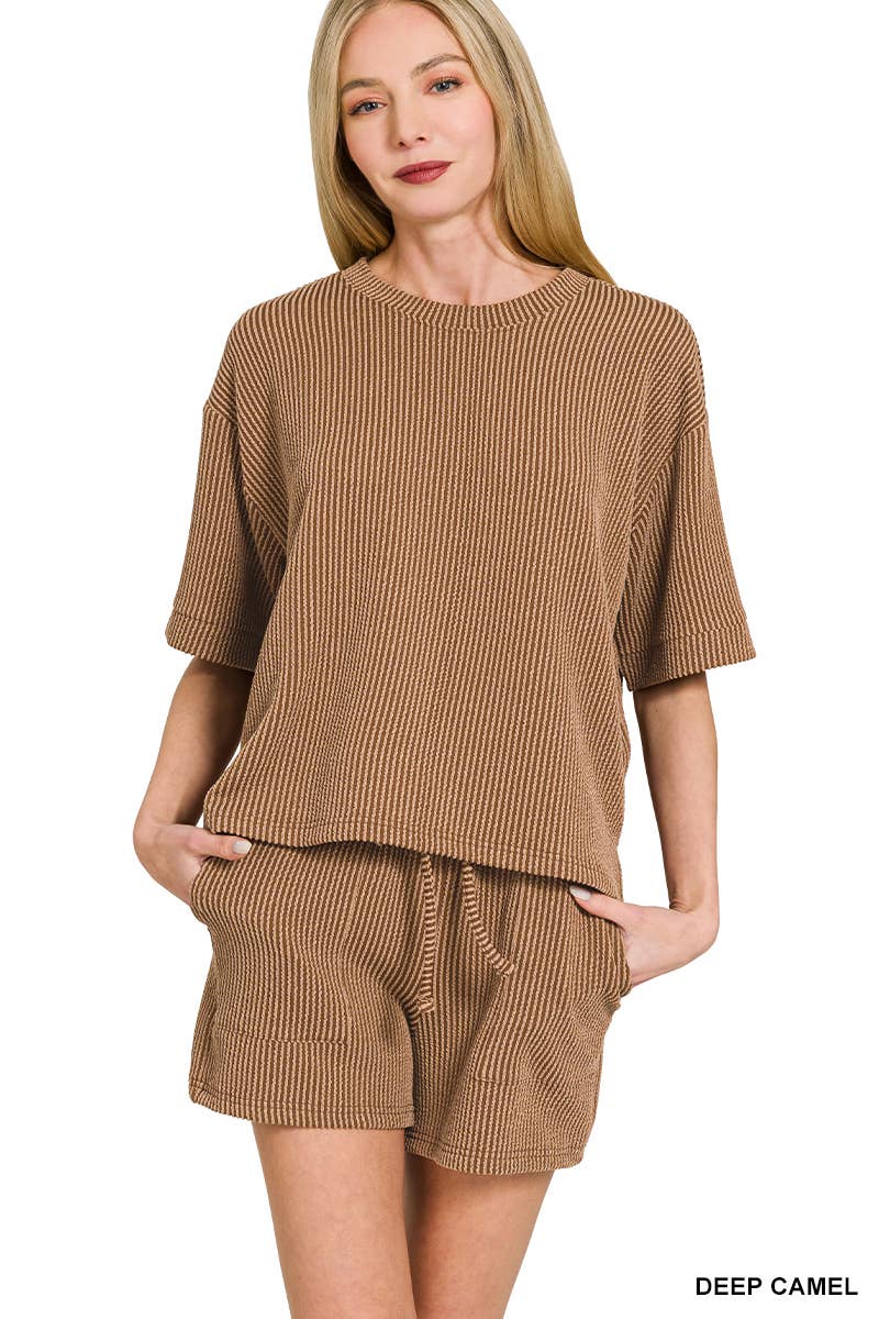 Corded Rib Half Sleeve Tee & Shorts 2PC Set