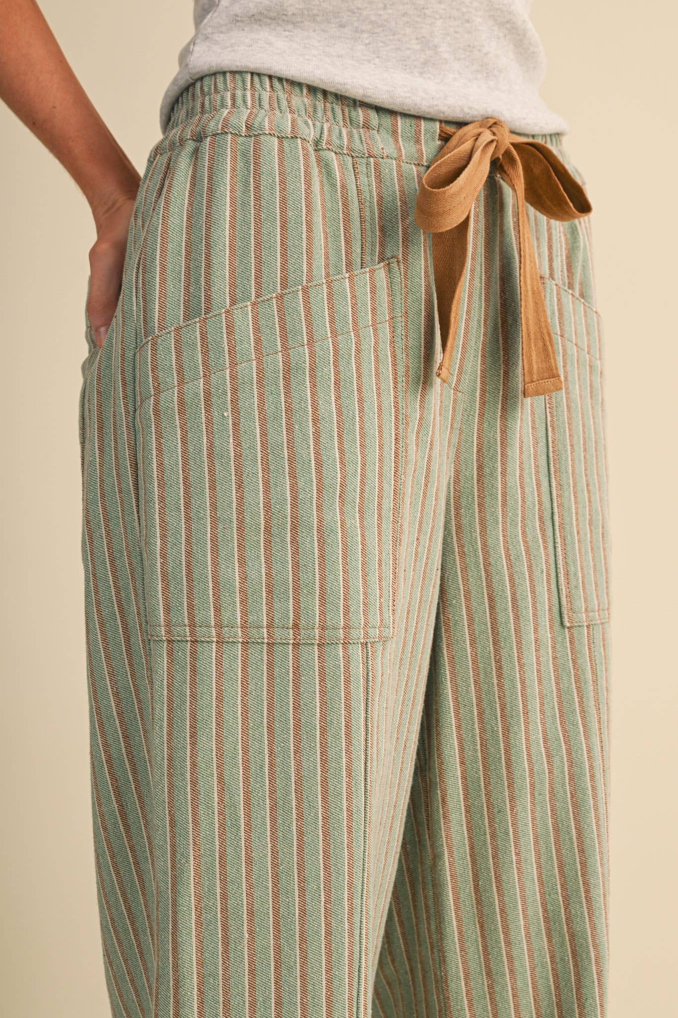 SAGE STRIPED WIDE LEG DRAWSTRING PANTS | Queen Bee Boutique