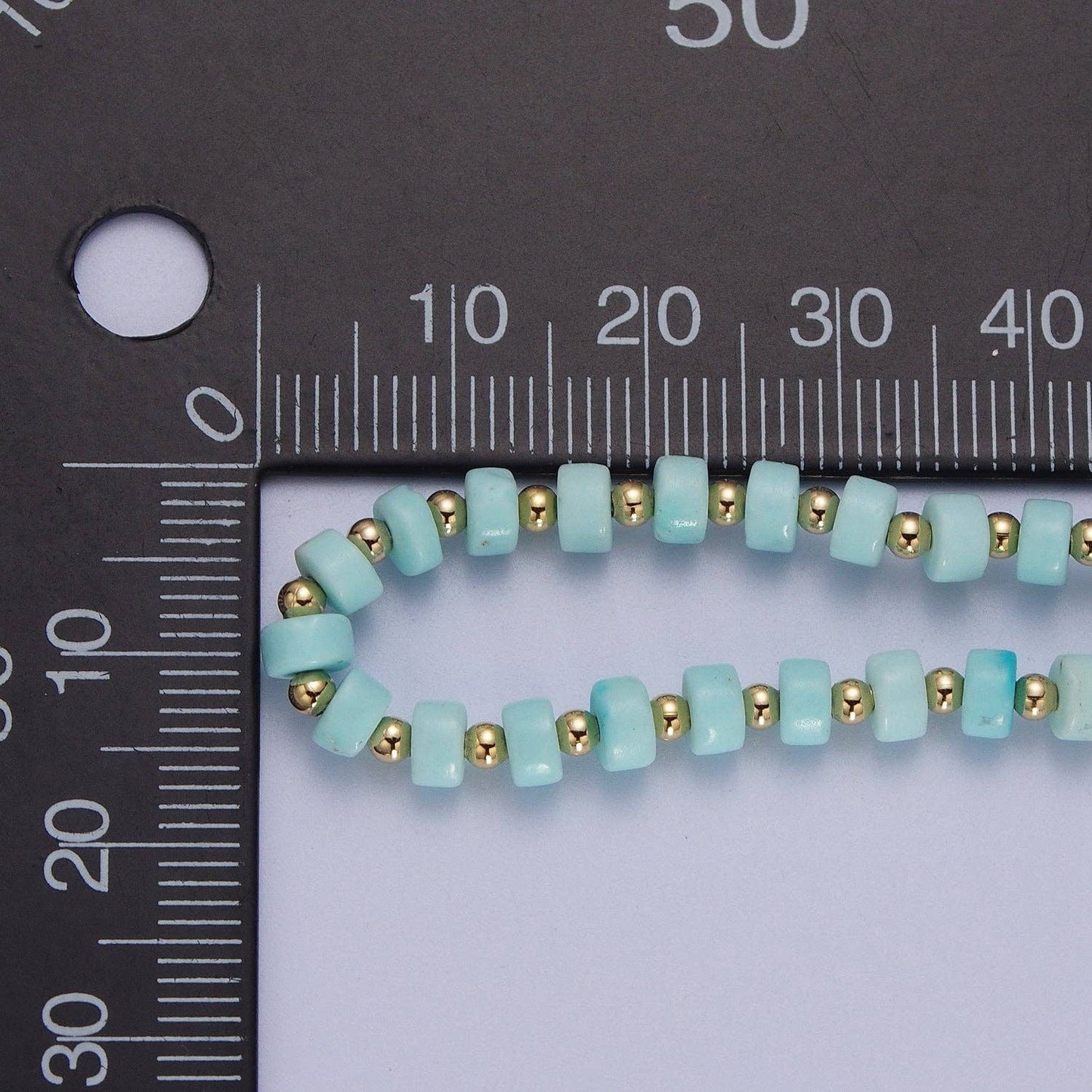 Gold Blue Turquoise Rondelle Heishi Gold Spacer Beads 16 Inch Choker Necklace | Queen Bee Boutique