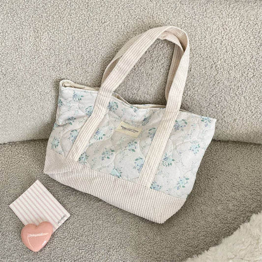 Floral Canvas Tote Bag Blue & Cream | Queen Bee Boutique