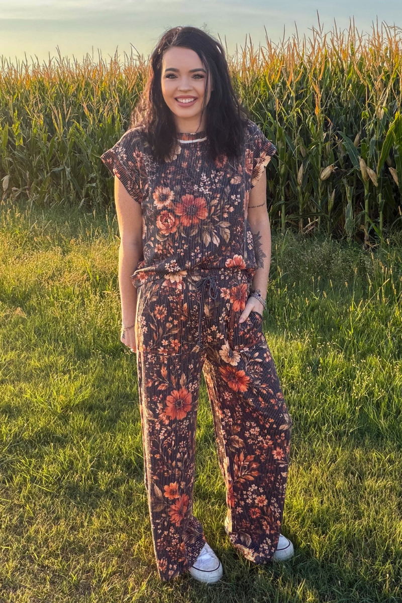 Fall Rustic Amber Blossom Comfy Lounge Pants | Queen Bee Boutique