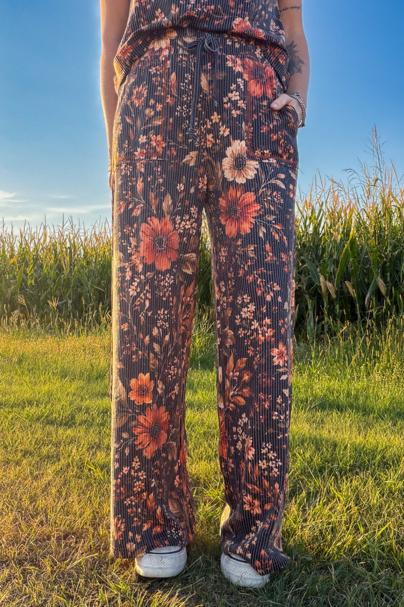 Fall Rustic Amber Blossom Comfy Lounge Pants | Queen Bee Boutique
