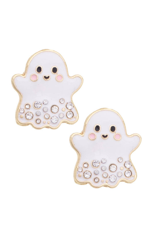 Rhinestone Ghost Stud Earrings in White | Queen Bee Boutique