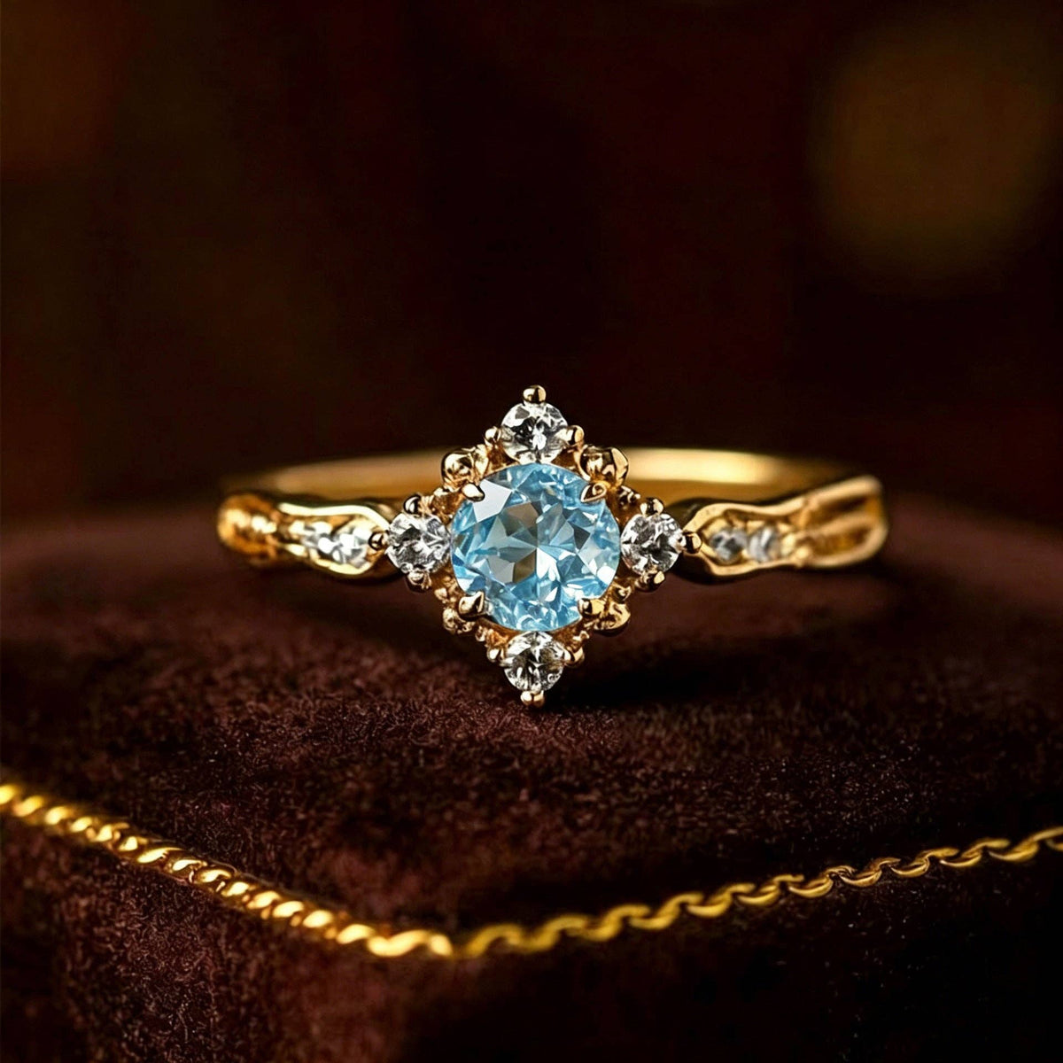 Vintage Blue CZ Starburst Crown Ring in 925 Sterling Silver