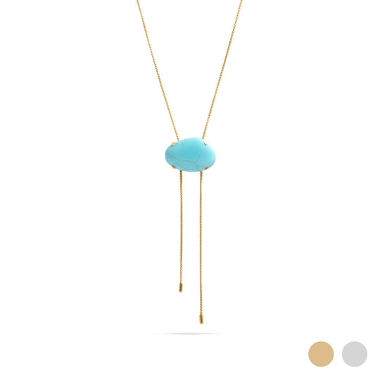 18K Stainless Steel Turquoise Charm Bolo Necklace | Queen Bee Boutique