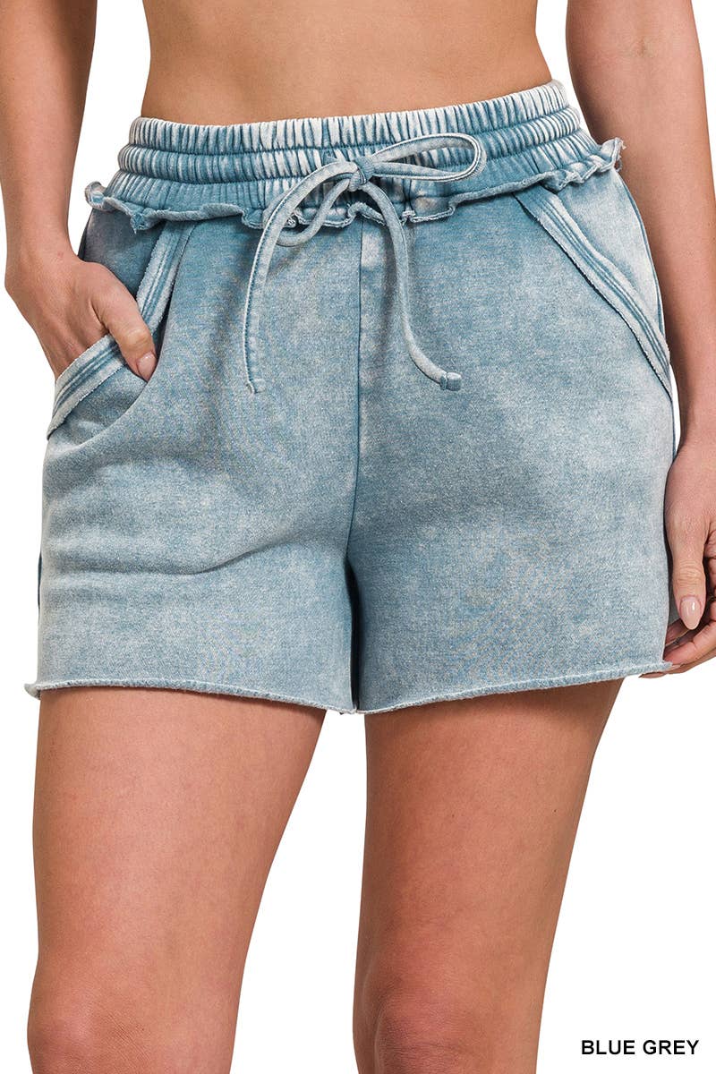 Acid Washed Fleece Shorts With Pockets