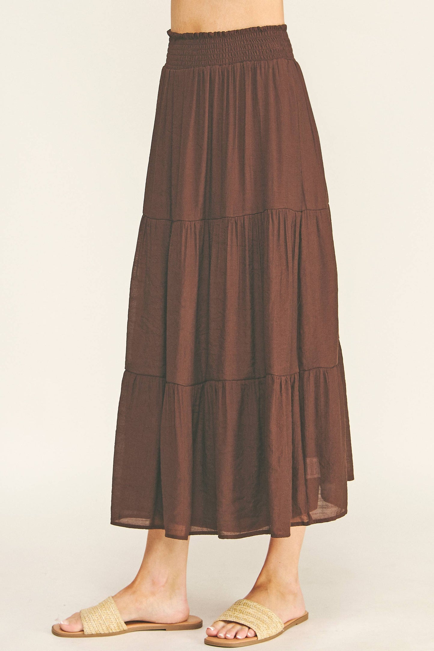 SMOCKED WAIST TIERED MAXI SKIRT | Queen Bee Boutique