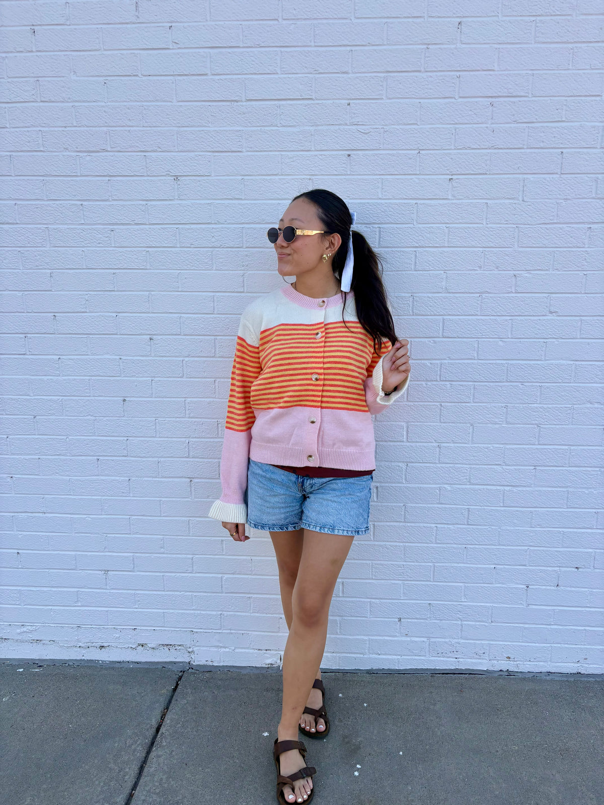 Contrast Stripe Button Front Cardigan