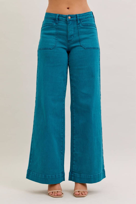 Judy Blue Mid Rise Utility Wide Leg | Queen Bee Boutique