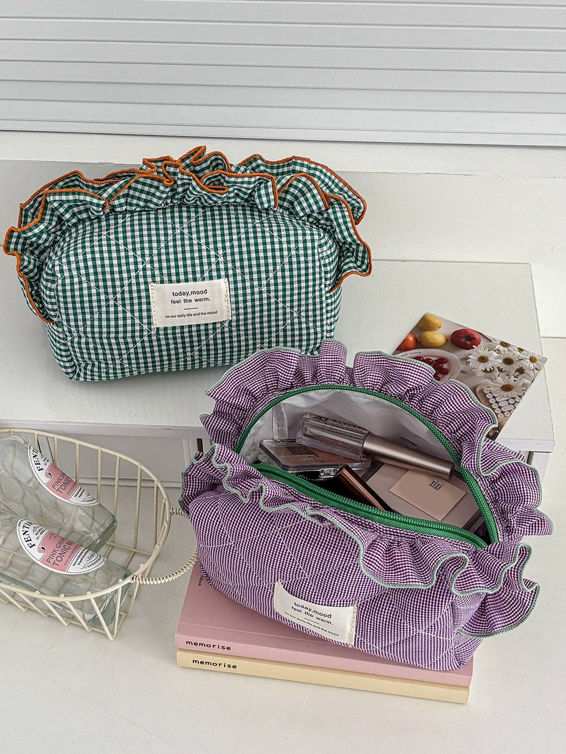 Ruffle Top Quilted Makeup Bag | Queen Bee Boutique