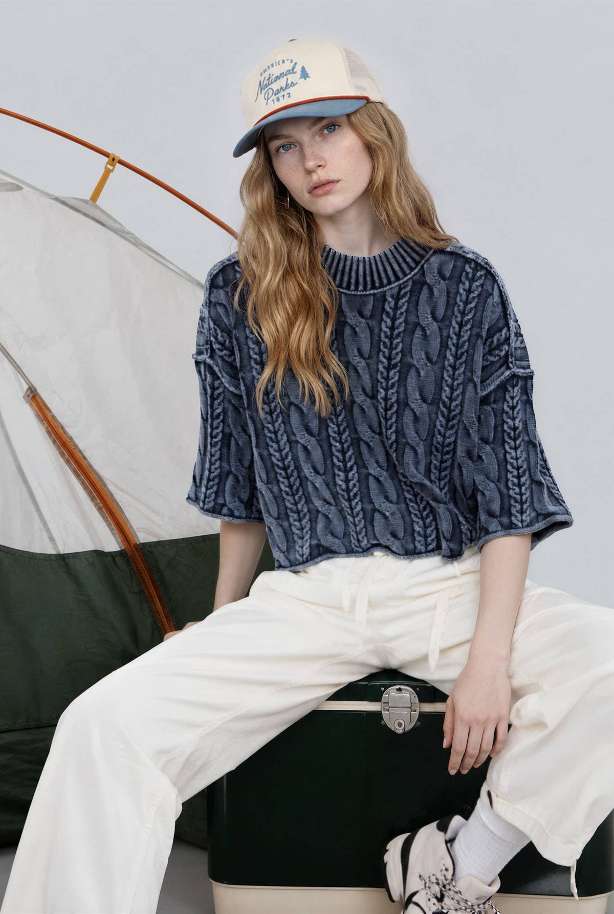 Washed Cable Knit Cropped Turtleneck Sweater | Boutique Apparel