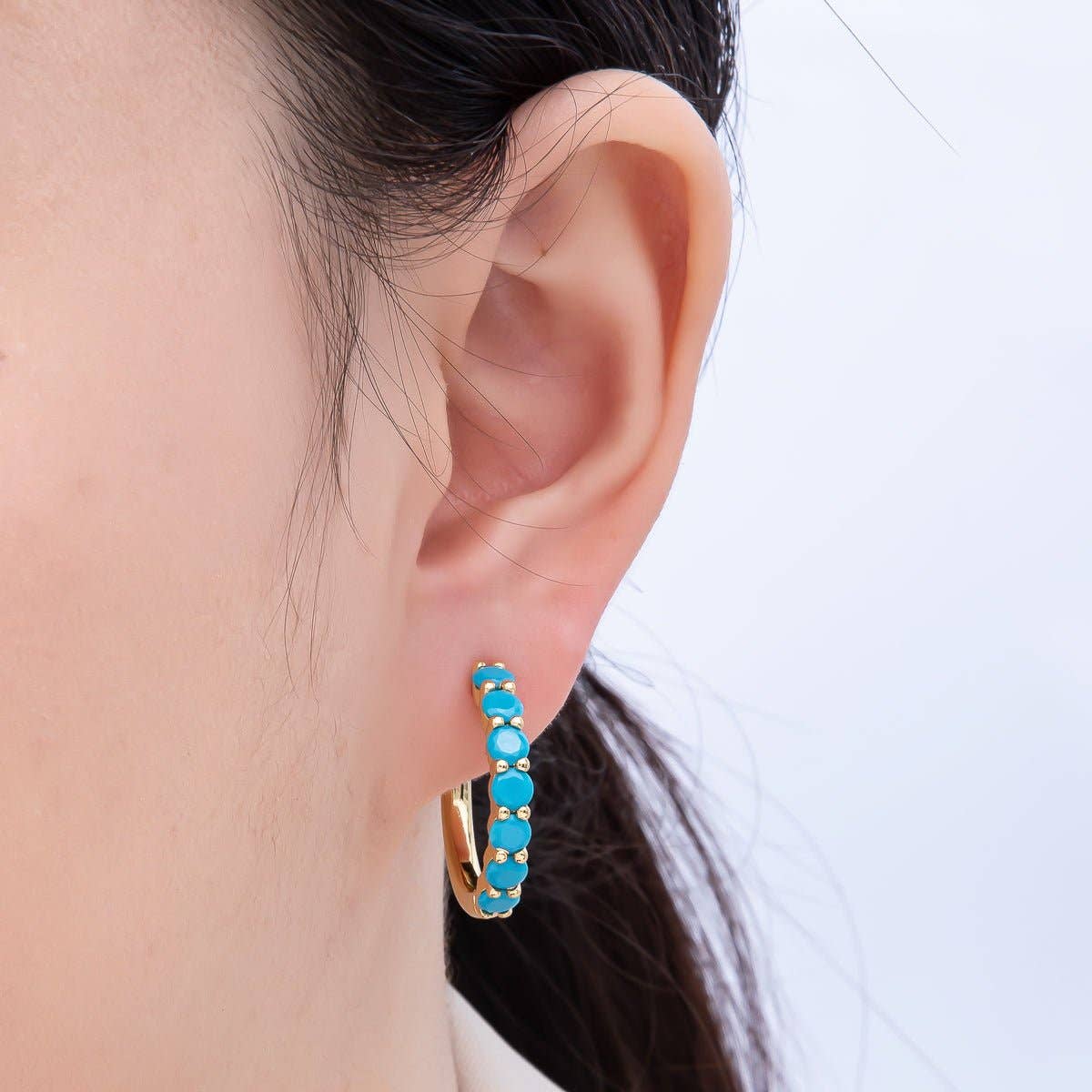 16K Gold Turquoise Gemstone Hoop Earrings | Queen Bee Boutique