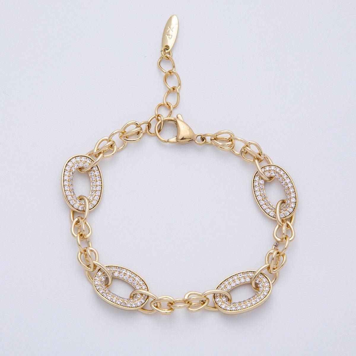 14K Gold Filled 5mm Clear Micro Paved CZ Cable Chain 7 Inch Bracelet | QB