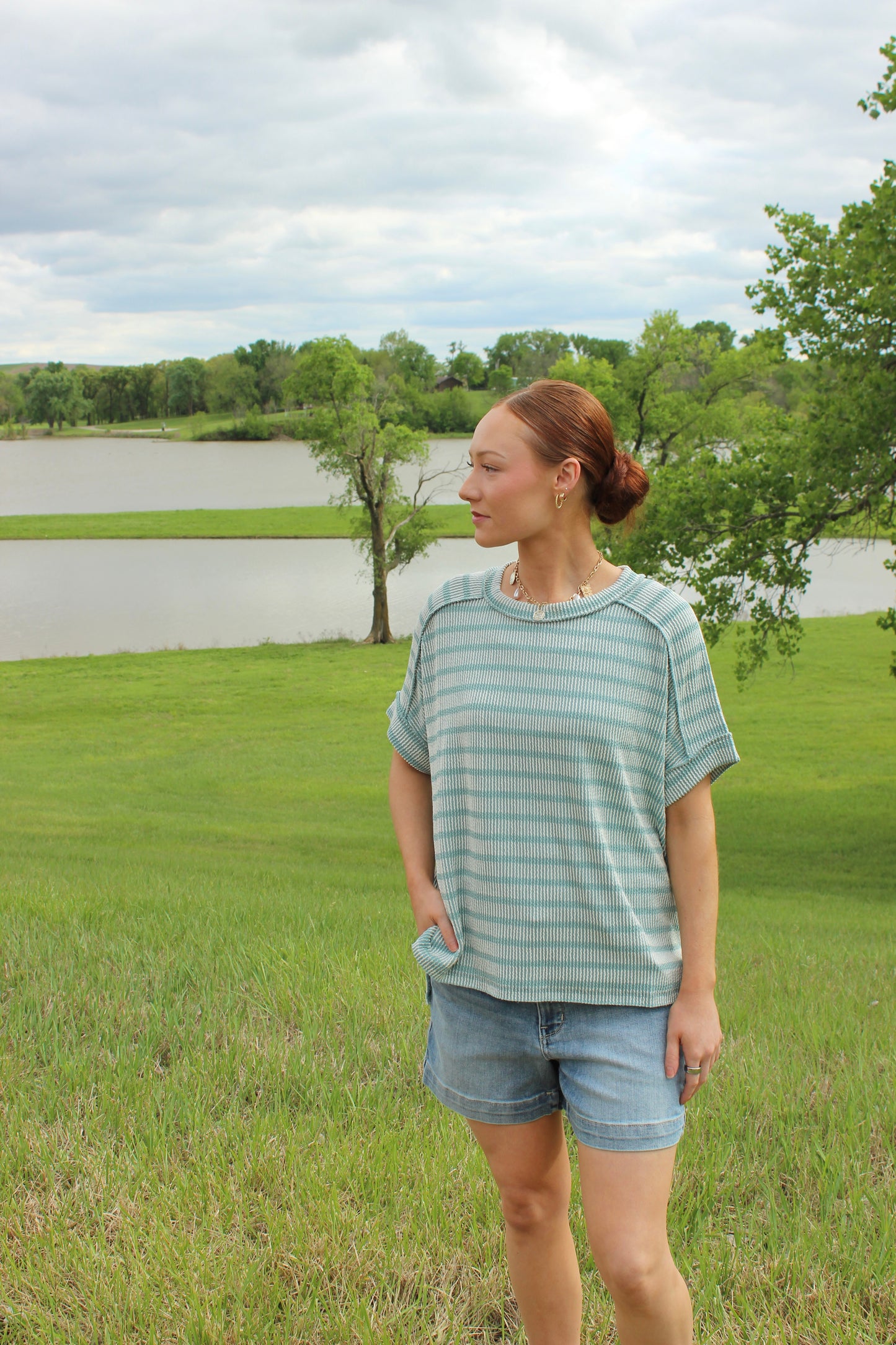 Ribbed Striped Exposed Seam Top Comfort Dolman Sleeve | Queen Bee Boutique