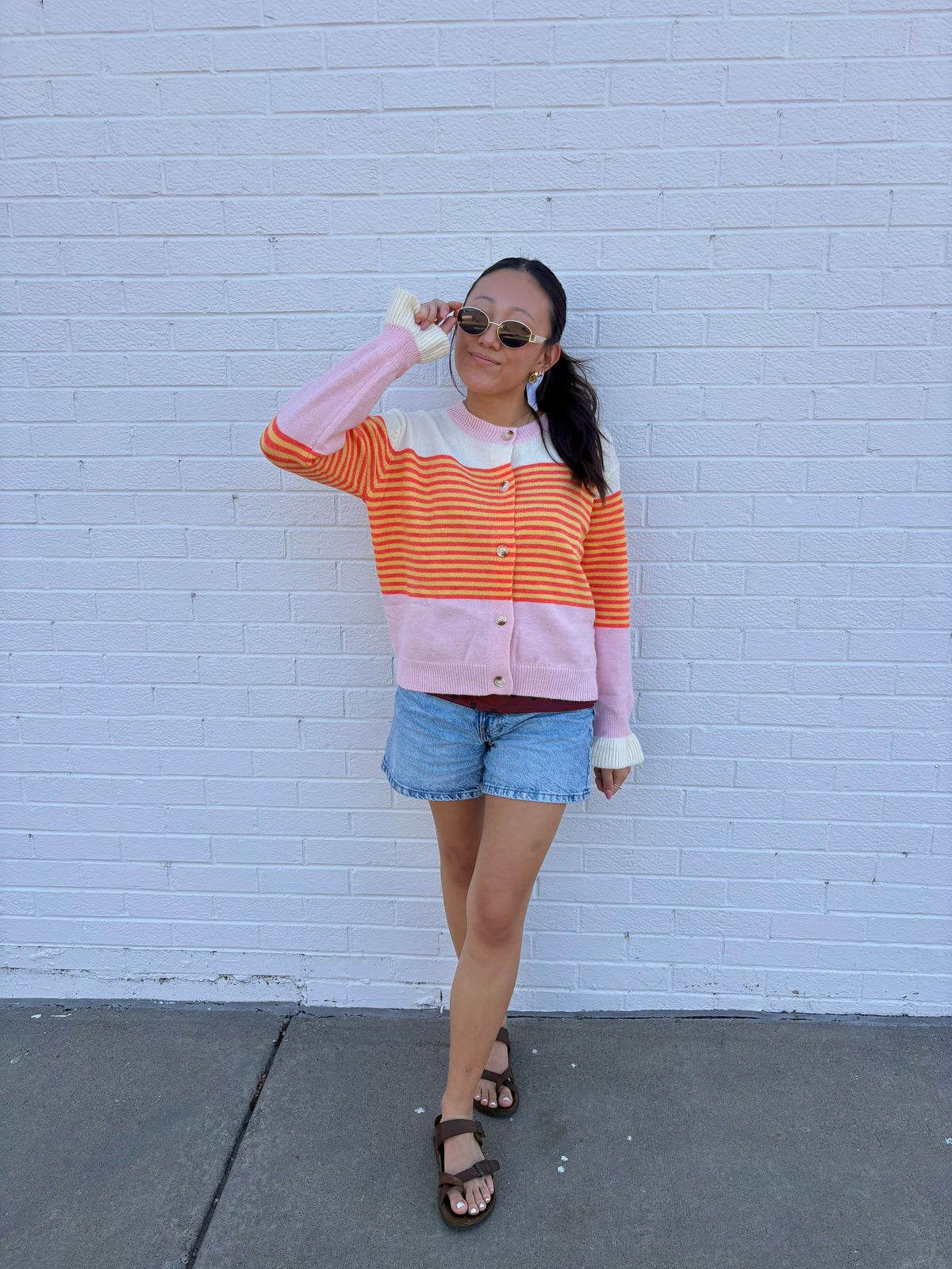 Contrast Stripe Button Front Cardigan