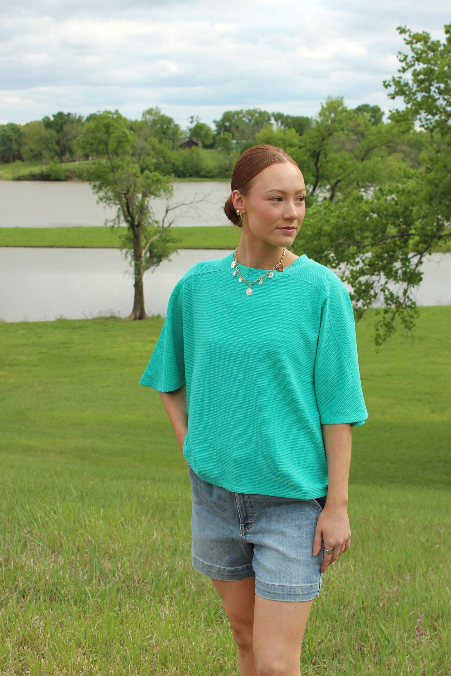 Double Knit Short Sleeve Top Mint | Queen Bee Boutique