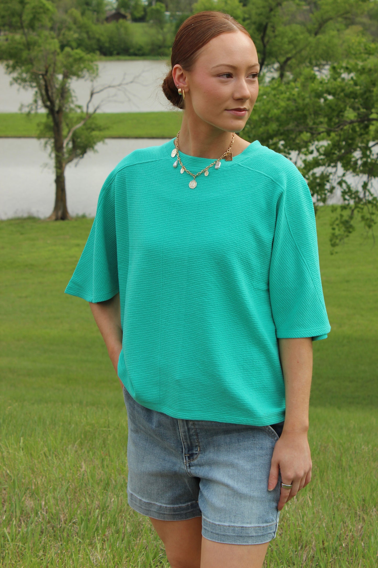 Double Knit Short Sleeve Top Mint | Queen Bee Boutique