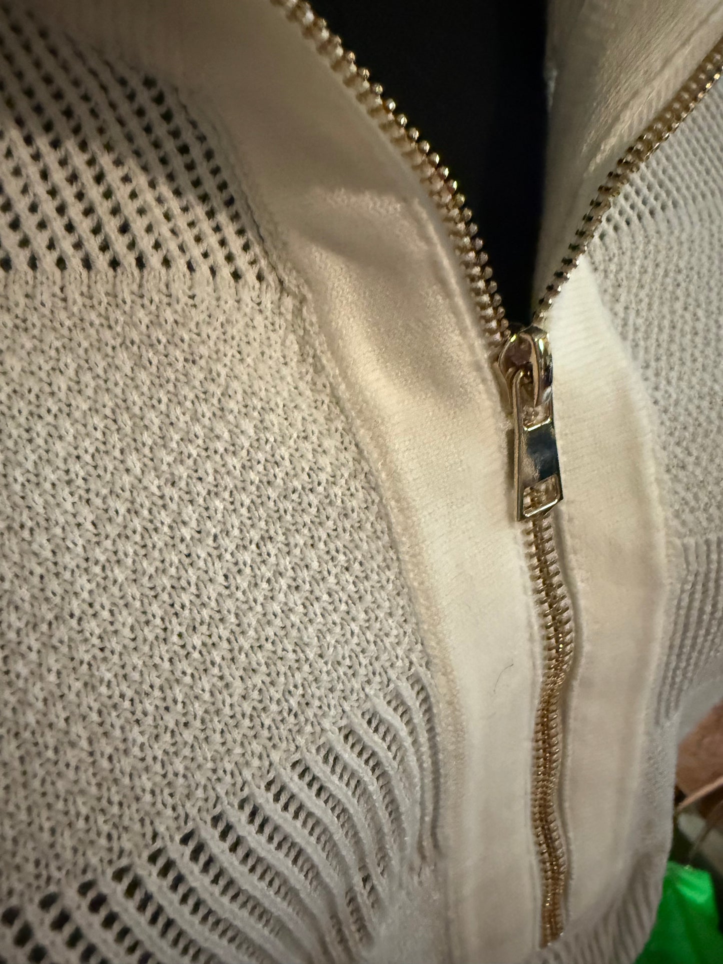Off White Open Knit Top 1/2 Zip | Queen Bee Boutique