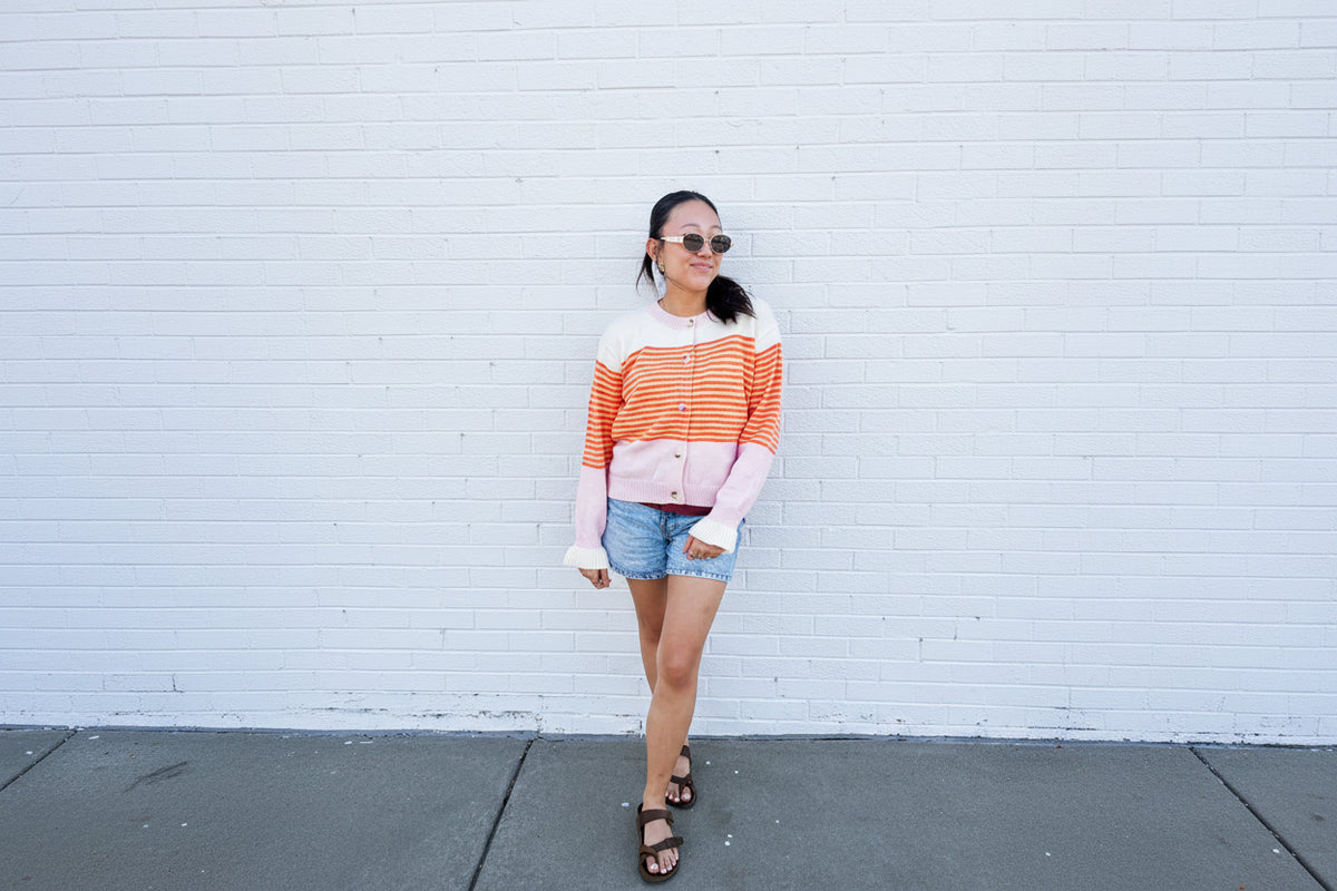 Contrast Stripe Button Front Cardigan