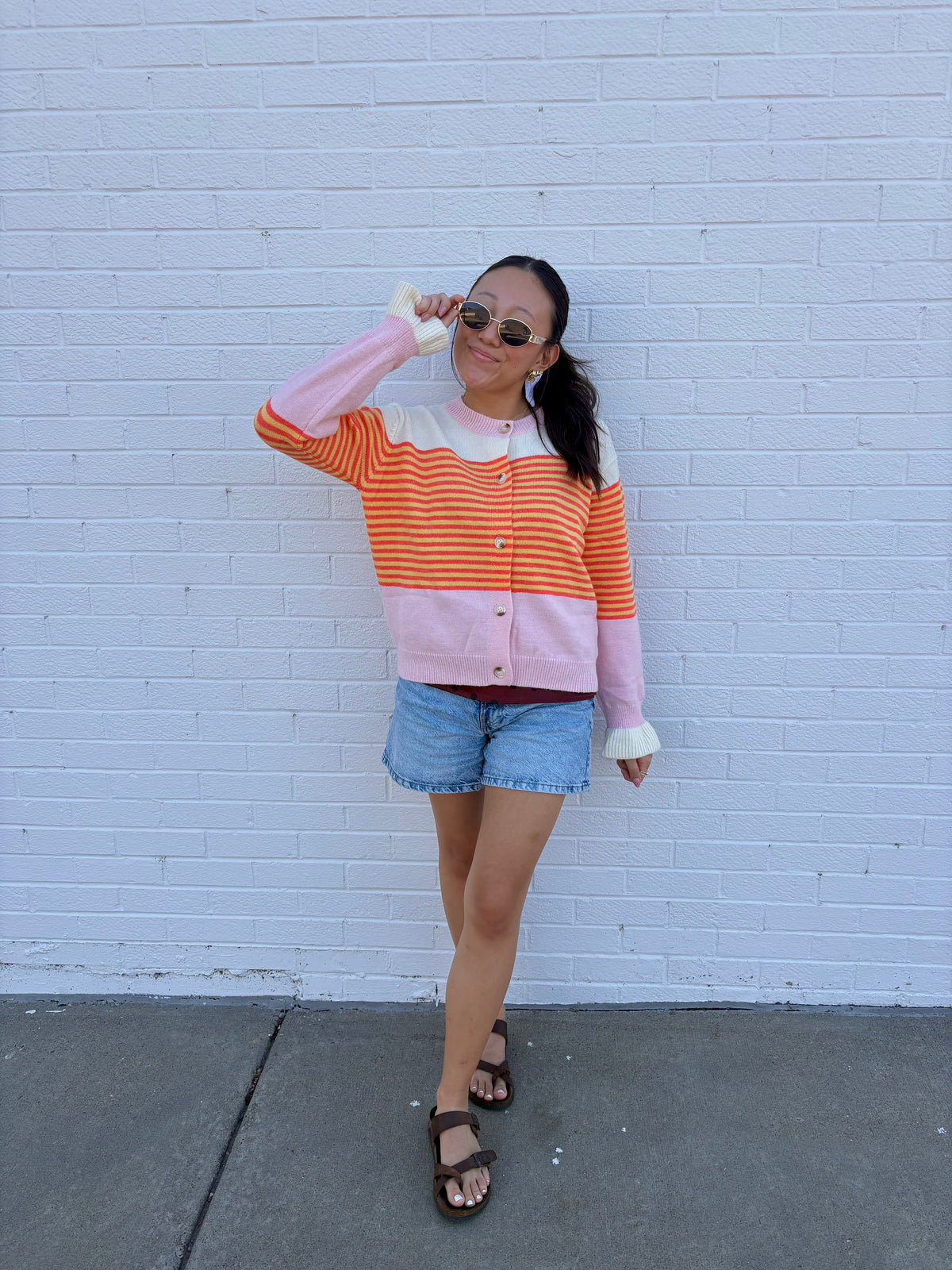 Contrast Stripe Button Front Cardigan