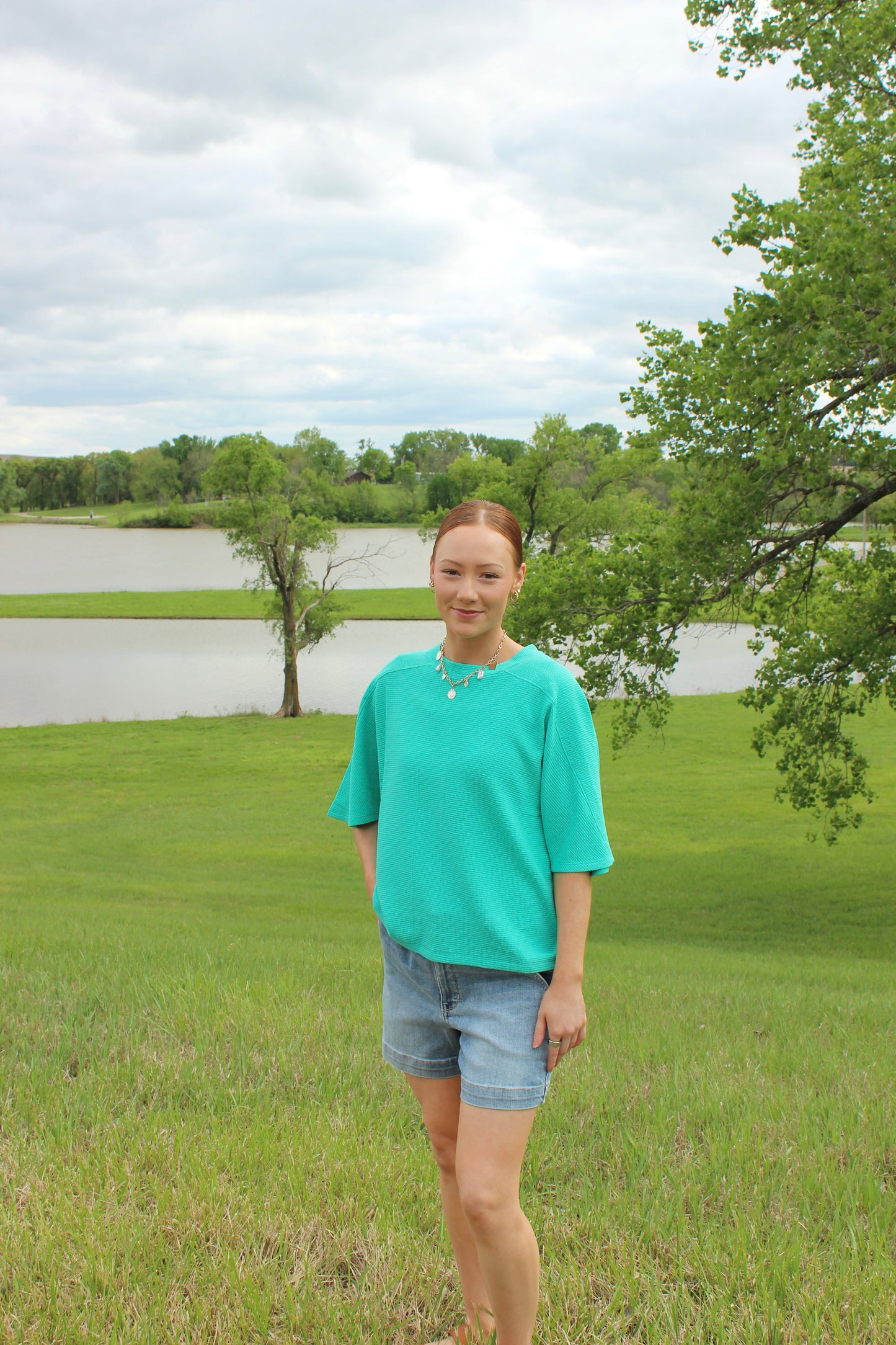 Double Knit Short Sleeve Top Mint | Queen Bee Boutique