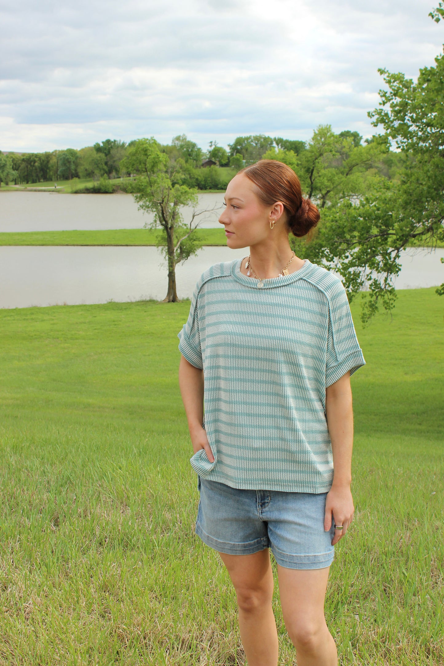 Ribbed Striped Exposed Seam Top Comfort Dolman Sleeve | Queen Bee Boutique