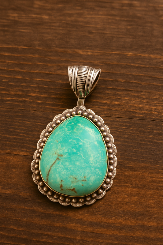 Master Artist Statement Turquoise Sterling Pendant – Collectible Jewelry