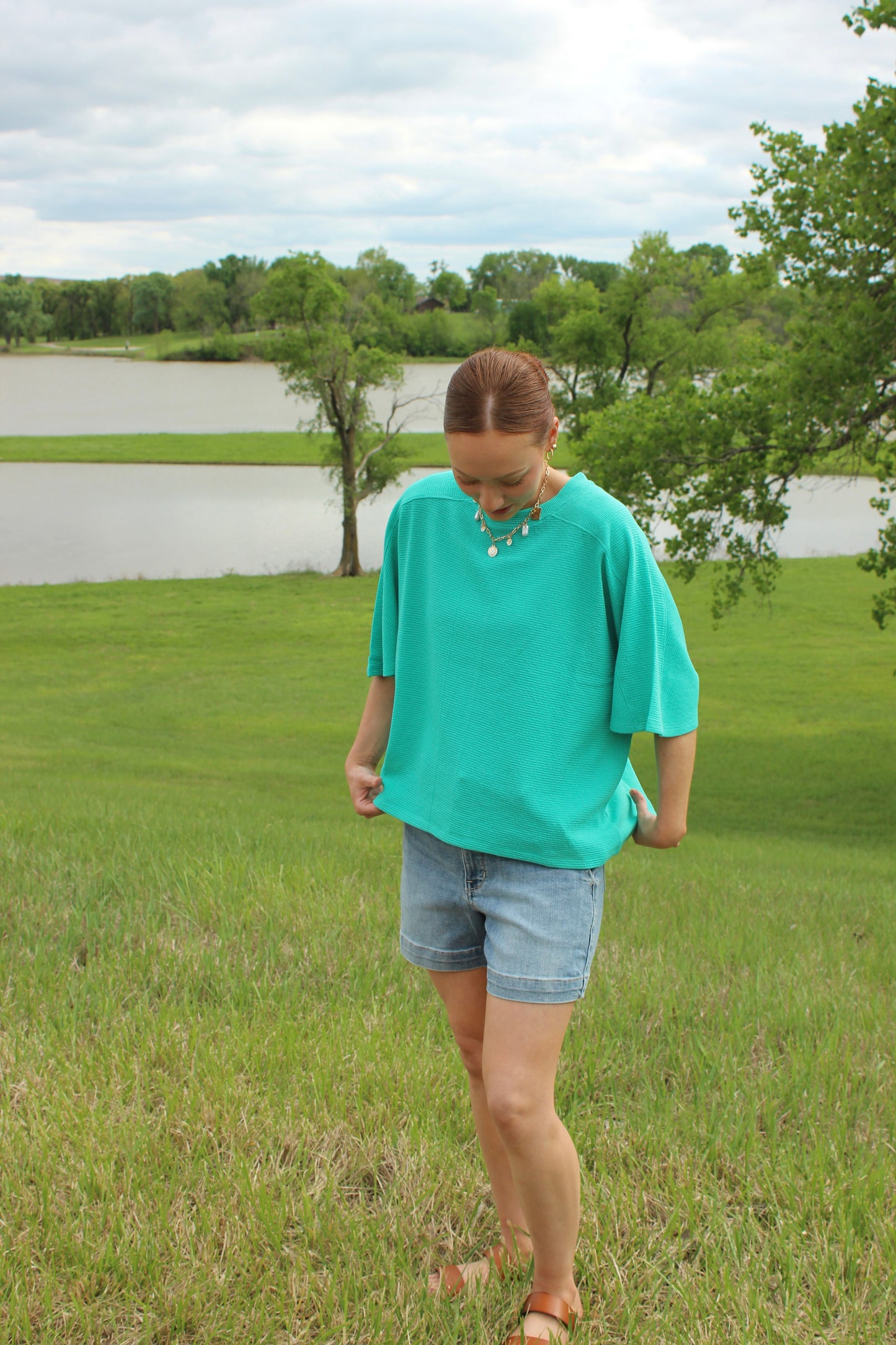Double Knit Short Sleeve Top Mint | Queen Bee Boutique