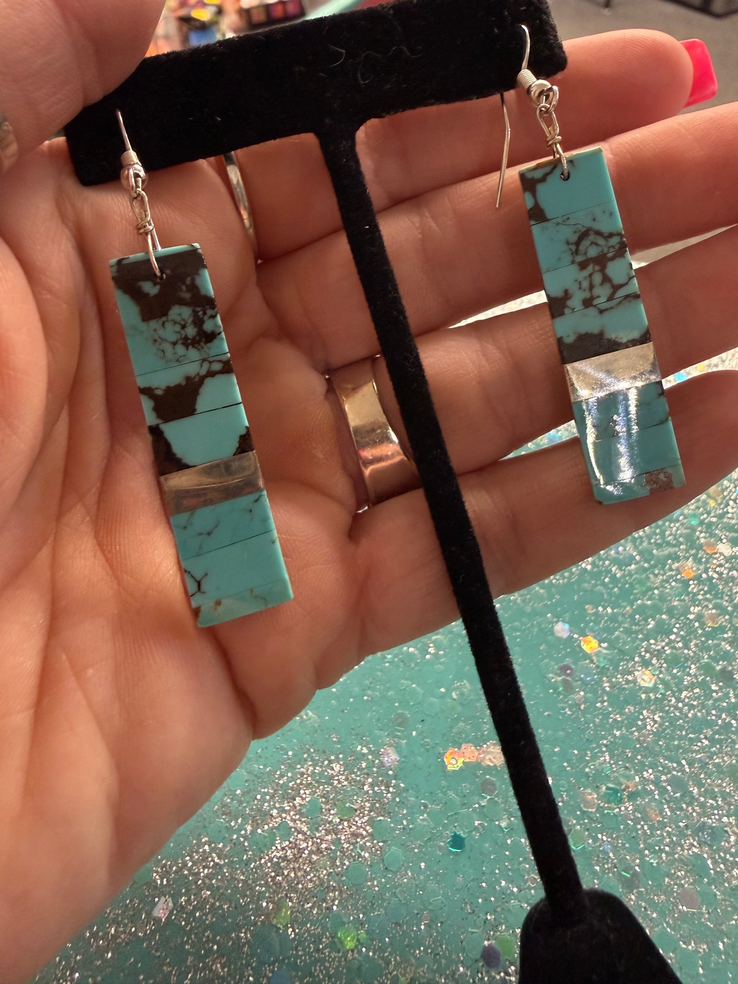 Navajo Handmade Sterling Silver Bar Drop Earrings | Lightweight & Backed