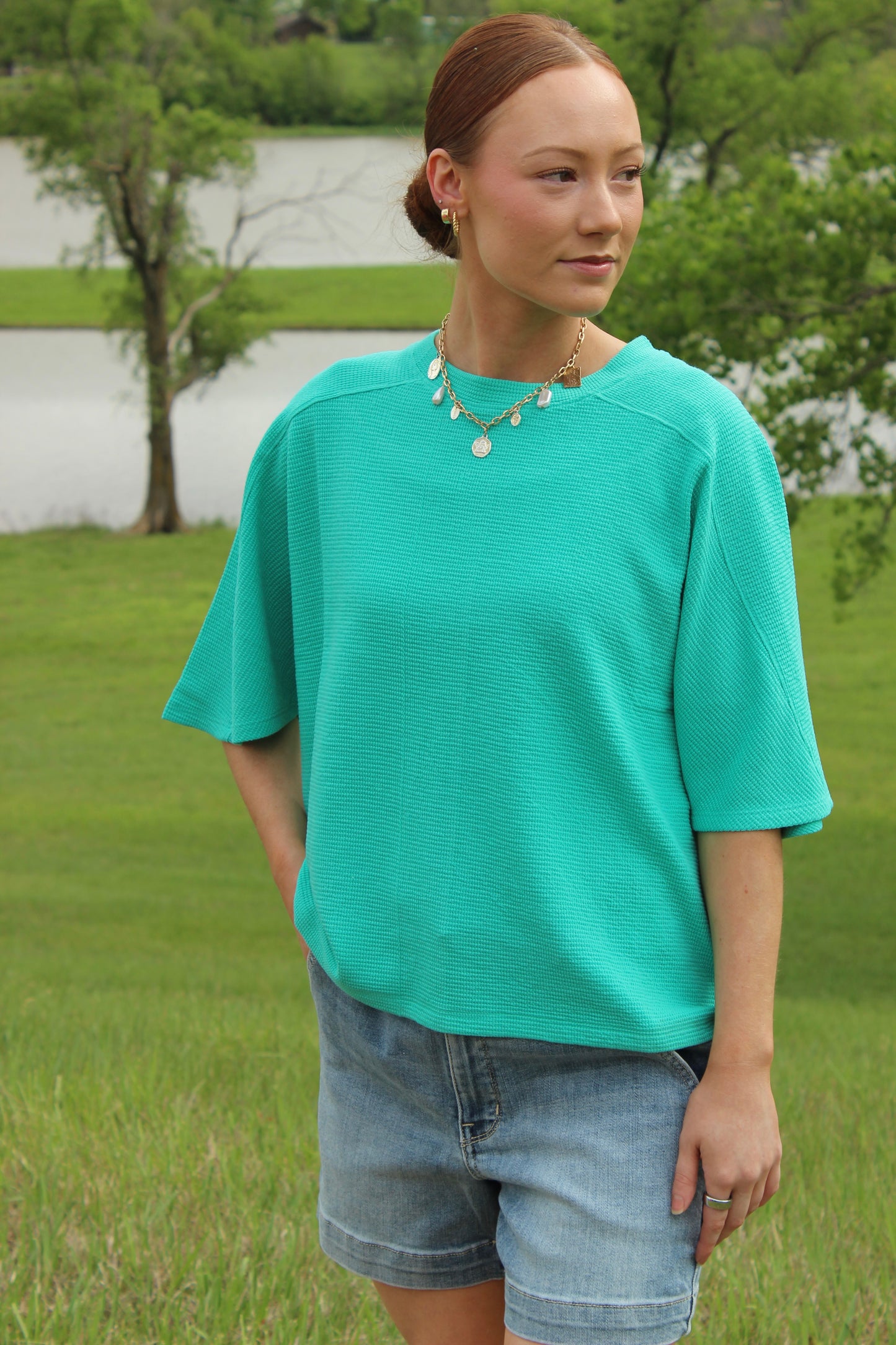 Double Knit Short Sleeve Top Mint | Queen Bee Boutique