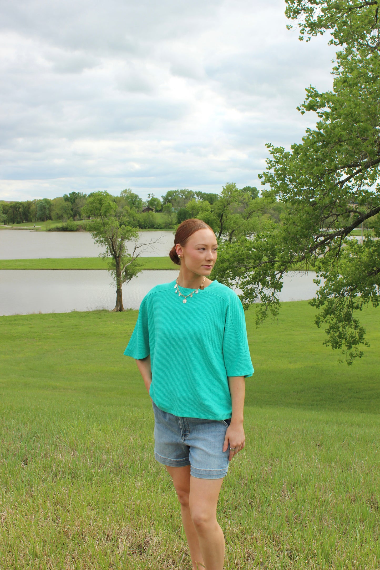 Double Knit Short Sleeve Top Mint | Queen Bee Boutique