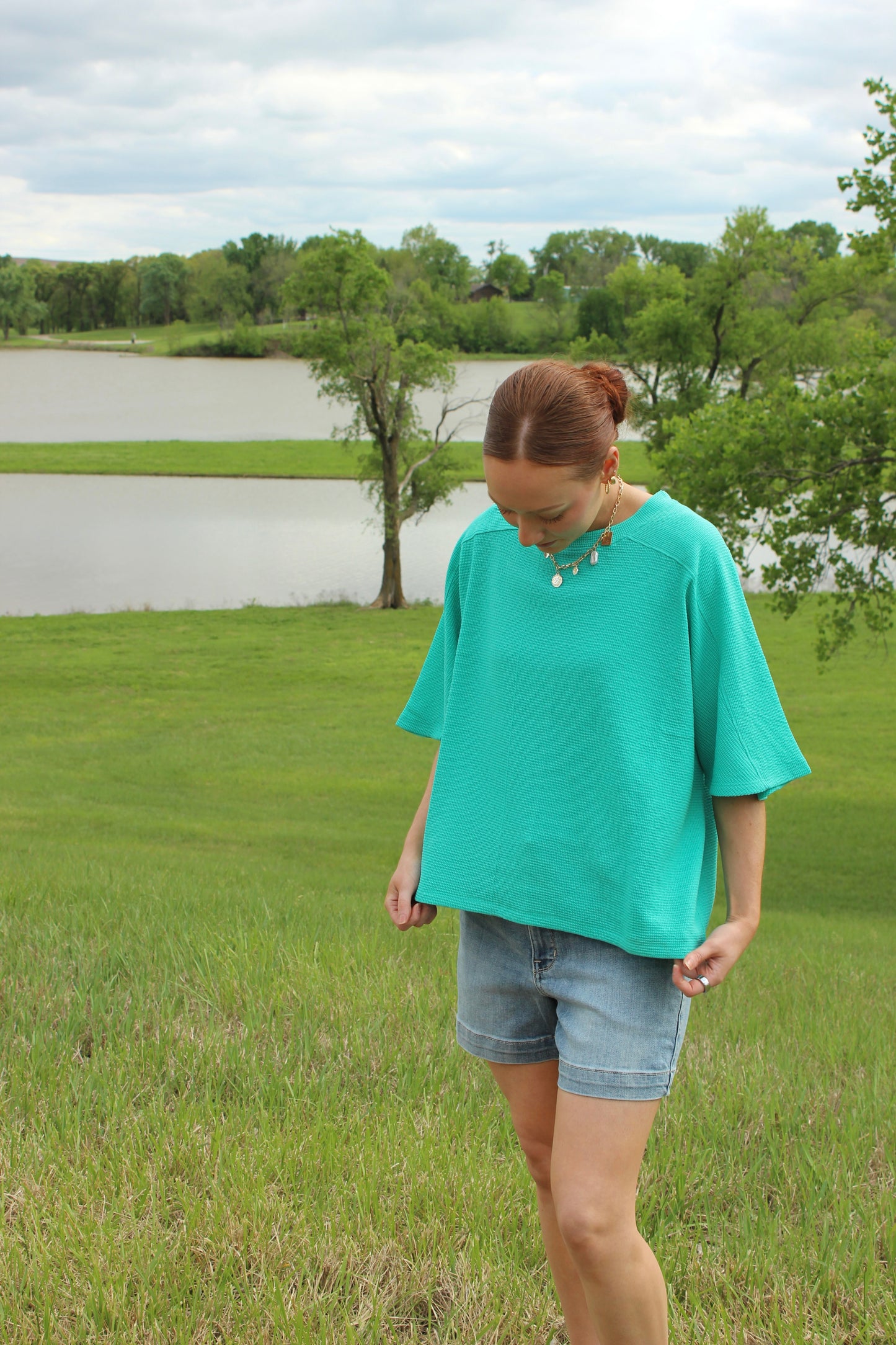 Double Knit Short Sleeve Top Mint | Queen Bee Boutique