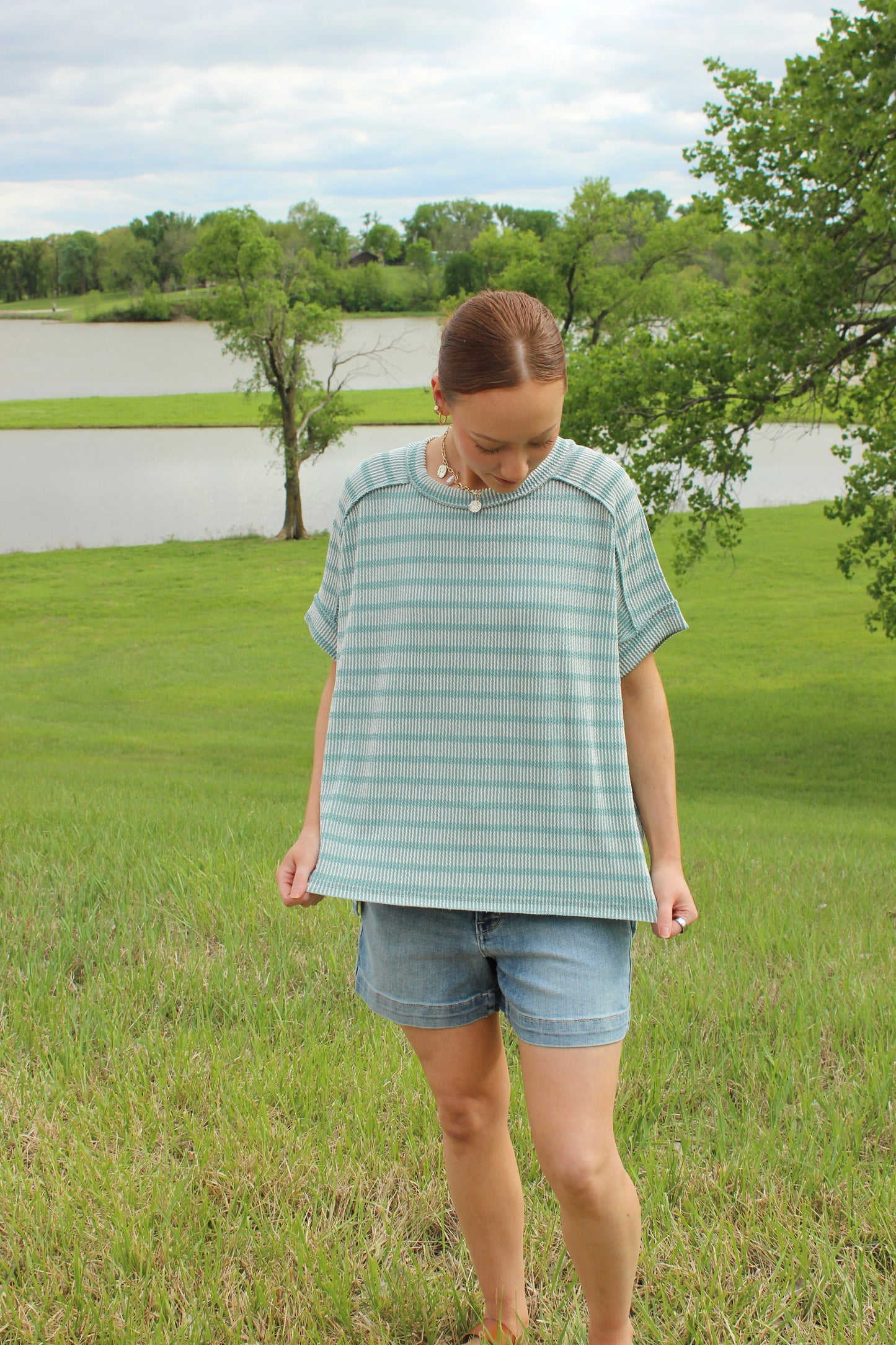 Ribbed Striped Exposed Seam Top Comfort Dolman Sleeve | Queen Bee Boutique