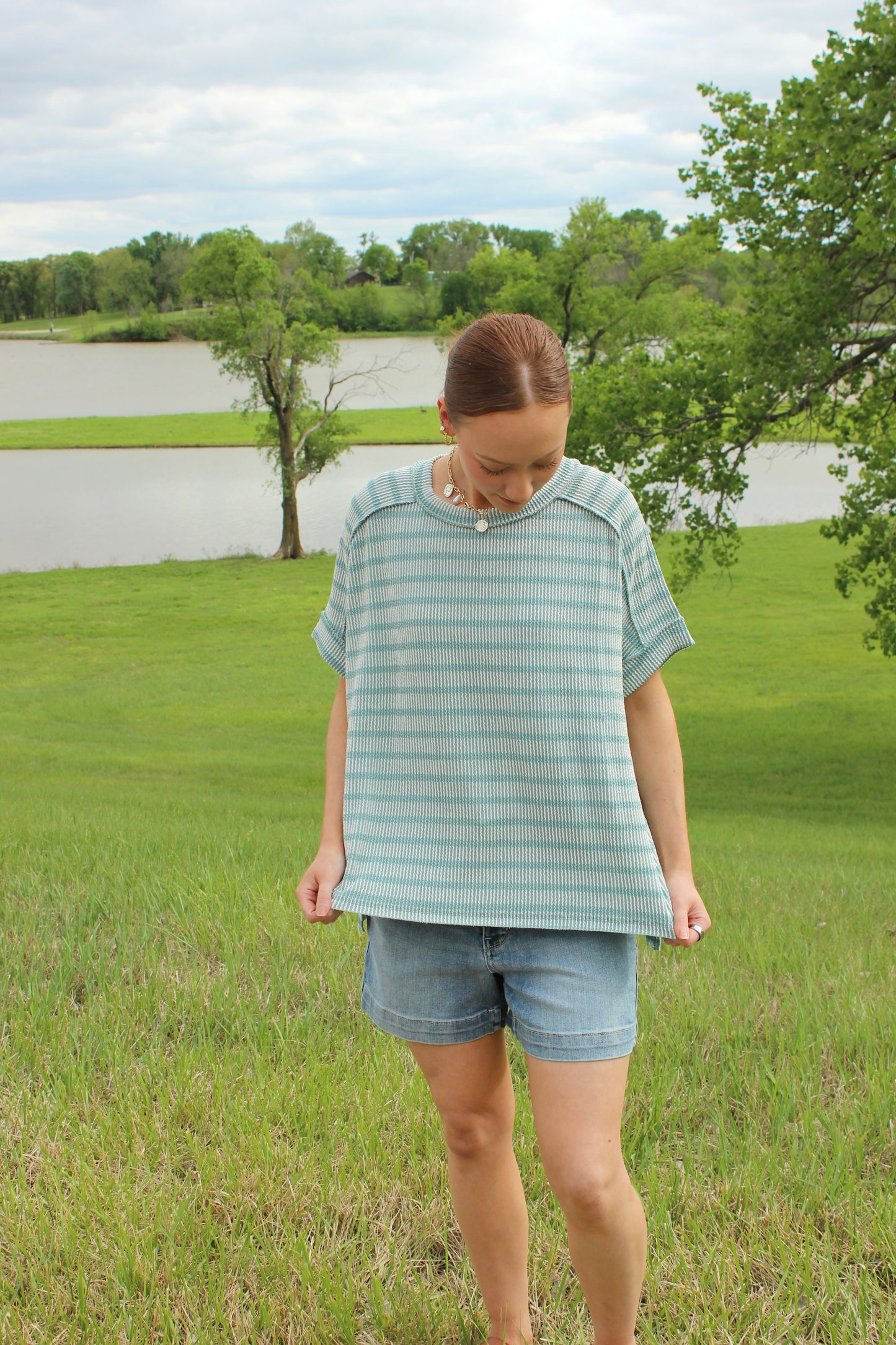 Ribbed Striped Exposed Seam Top Comfort Dolman Sleeve | Queen Bee Boutique