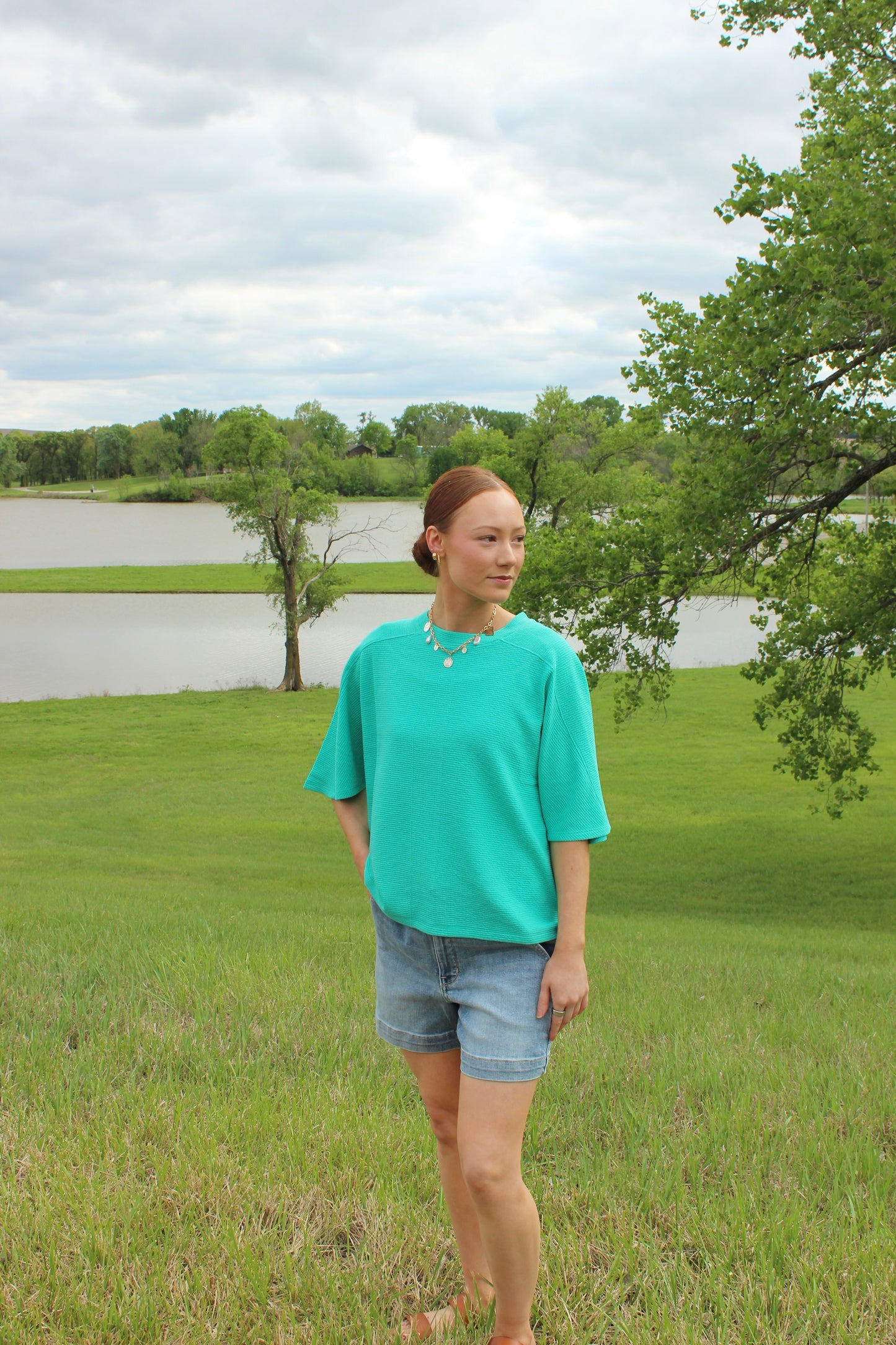 Double Knit Short Sleeve Top Mint | Queen Bee Boutique